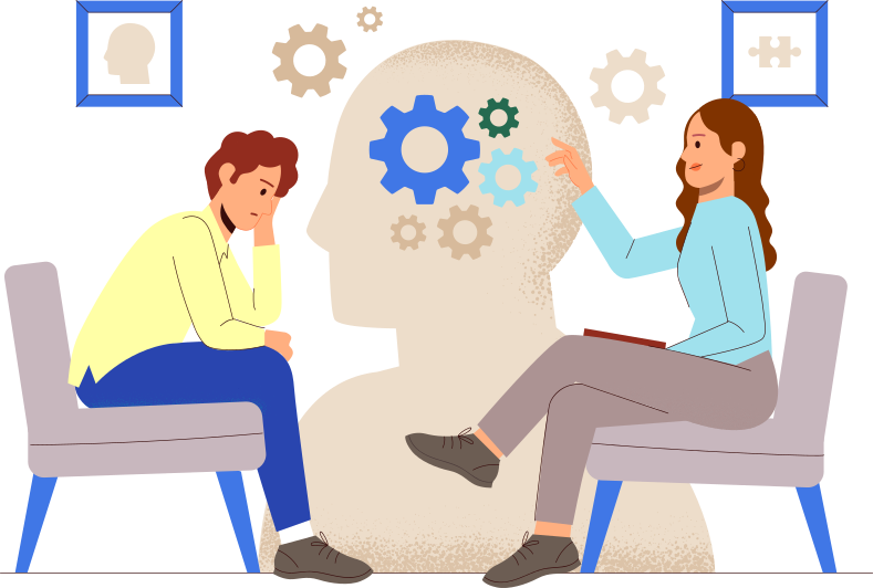 Ilustración paciente en la consulta de la psicóloga