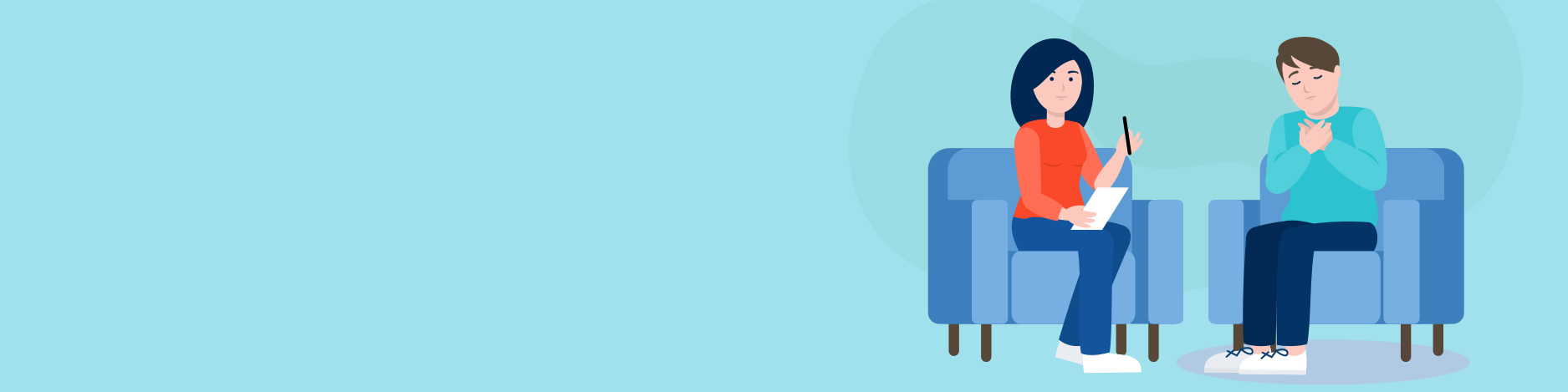 Ilustración de una psicóloga atendiendo a un paciente en una consulta